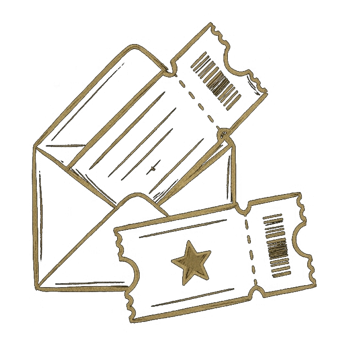 Stylized event tickets icon symbolizing event attendance with a simple graphic background
